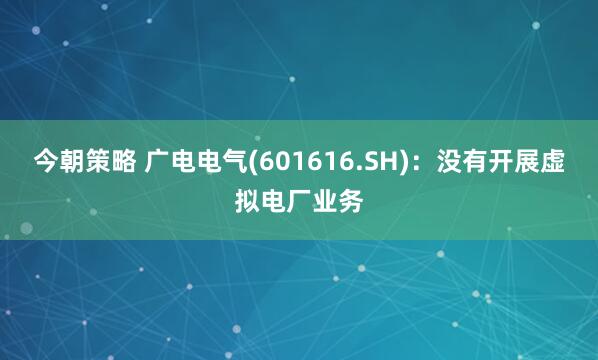 今朝策略 广电电气(601616.SH)：没有开展虚拟电厂业务